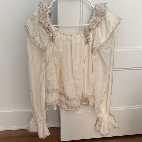 Free People Cream Lace Detail Blouse - Picture 3 of 3